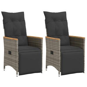 vidaXL Gartensessel mit Kissen 2 Stk. Verstellbar Grau Poly Rattan
