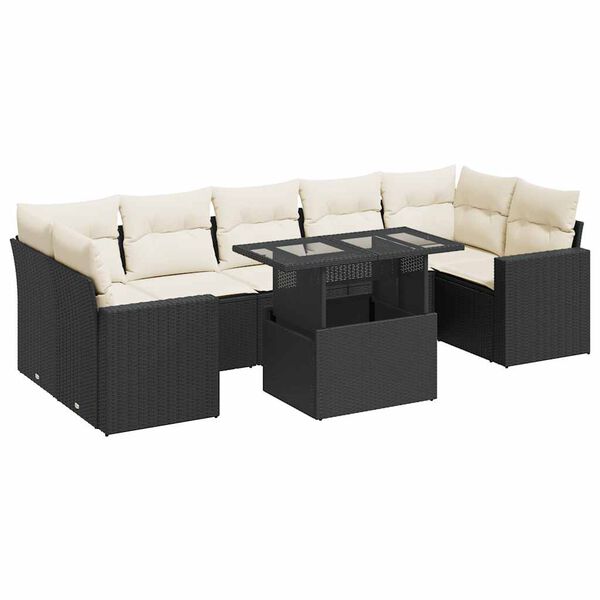 vidaXL 8-tlg. Garten-Sofagarnitur mit Kissen Schwarz Poly Rattan