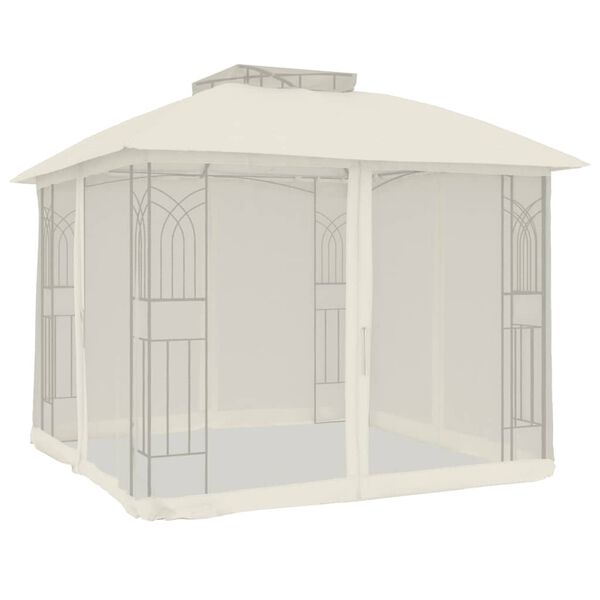 vidaXL Pavillon mit Doppeldach & Netzwänden Creme 2,94x2,94 m Stahl