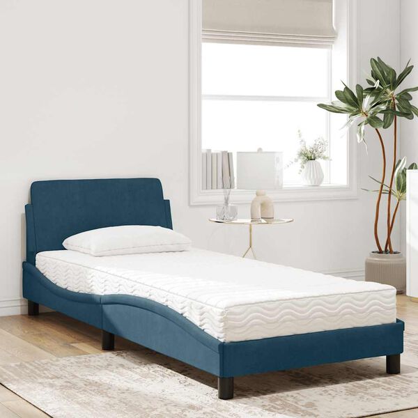 vidaXL Bett mit Matratze "Dover" Blau 90x190 cm Samt