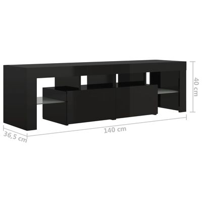 vidaXL TV-Schrank mit LED-Beleuchtung Hochglanz-Schwarz 140x36,5x40 cm