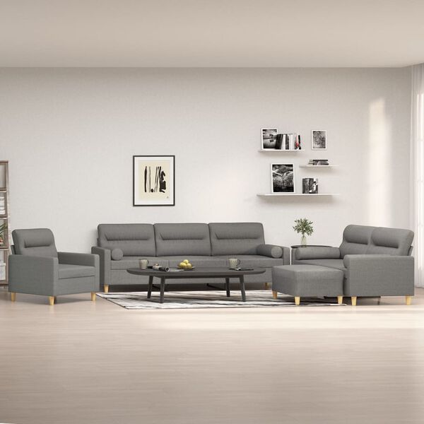 vidaXL 4-tlg. Sofagarnitur mit Kissen Dunkelgrau Stoff