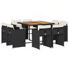 vidaXL 9-tlg. Garten-Essgruppe mit Kissen Schwarz Poly Rattan