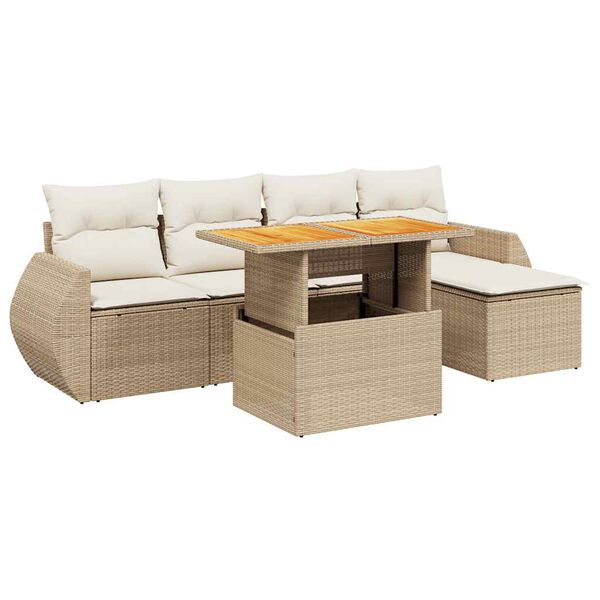 vidaXL 6-tlg. Garten-Sofagarnitur mit Kissen Beige Poly Rattan