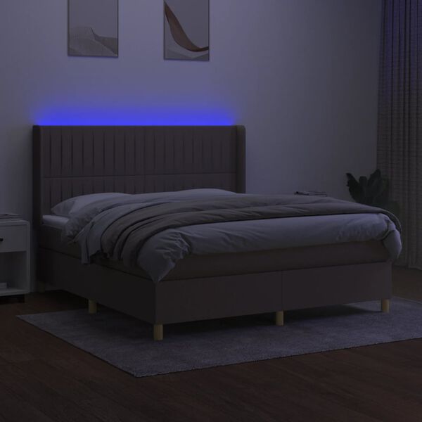 vidaXL Boxspringbett mit Matratze & LED Taupe 160x200 cm Stoff