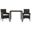 vidaXL 3-tlg. Garten-Essgruppe mit Kissen Schwarz Poly Rattan Glas