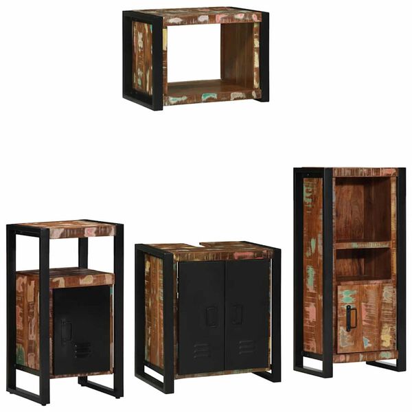 vidaXL Badezimmerm&ouml;bel-Set mit Regal 4 pcs Massives upgecyceltes Holz