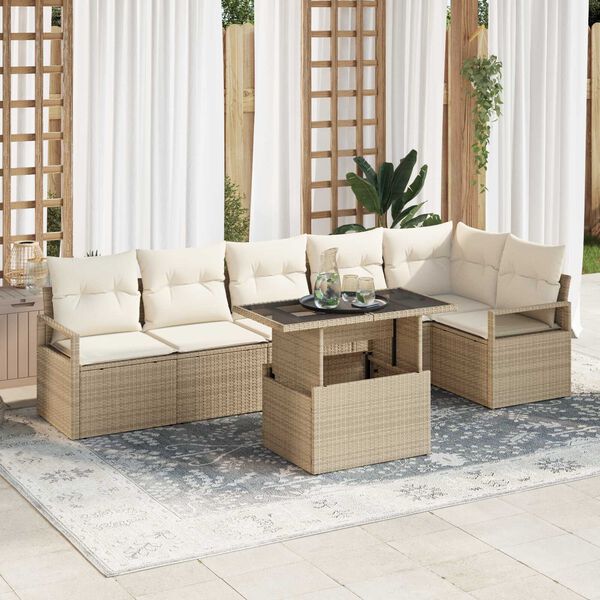 vidaXL Garten-Sofa-Set mit Speicher 7 pcs Beige Poly Rattan