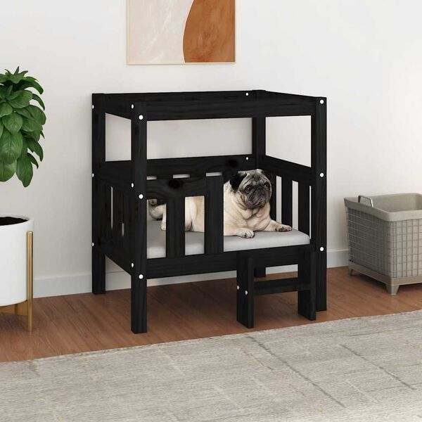 vidaXL Hundebett Schwarz 65,5x50,5x70 cm Massivholz Kiefer