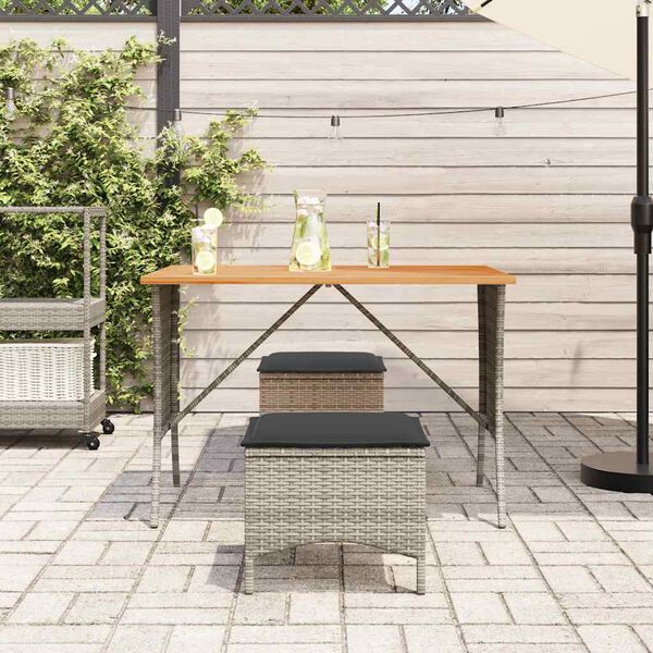 vidaXL Gartentisch mit Akazienholzplatte Grau 105x75x72cm Poly Rattan
