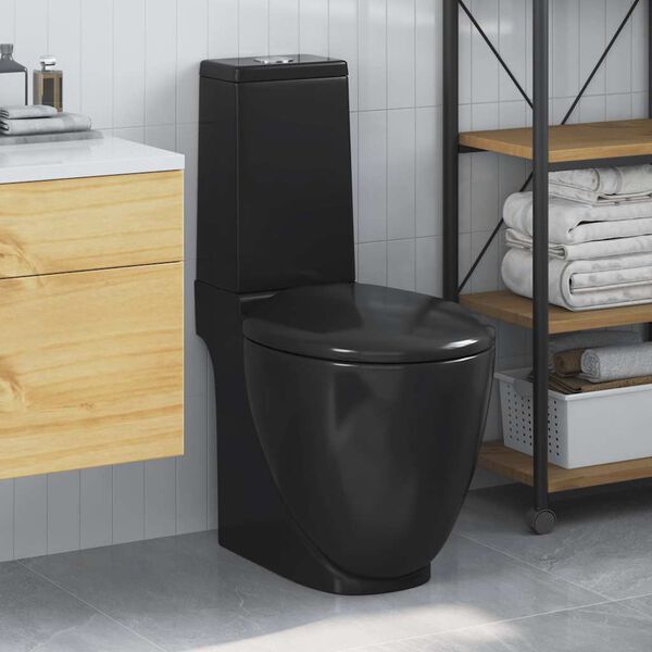 vidaXL Keramik-Toilette Abgang Horizontal Schwarz