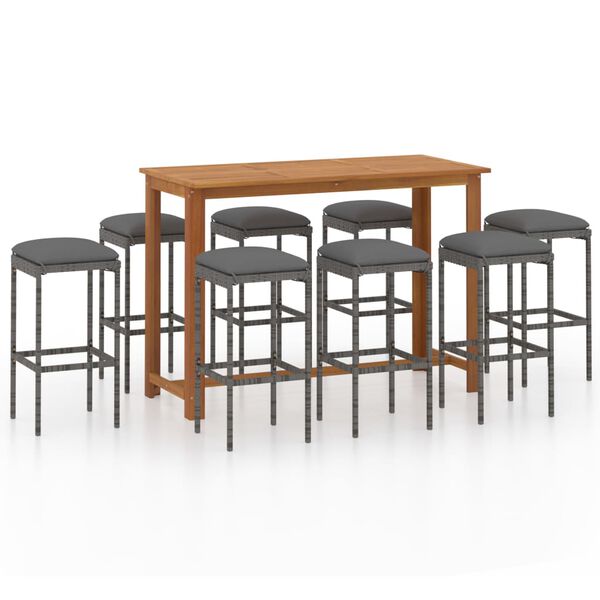 vidaXL 9-tlg. Gartenbar-Set mit Kissen Grau