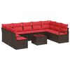 vidaXL Gartensofa-set 10 stk. Braun und Rot Poly-Rattan