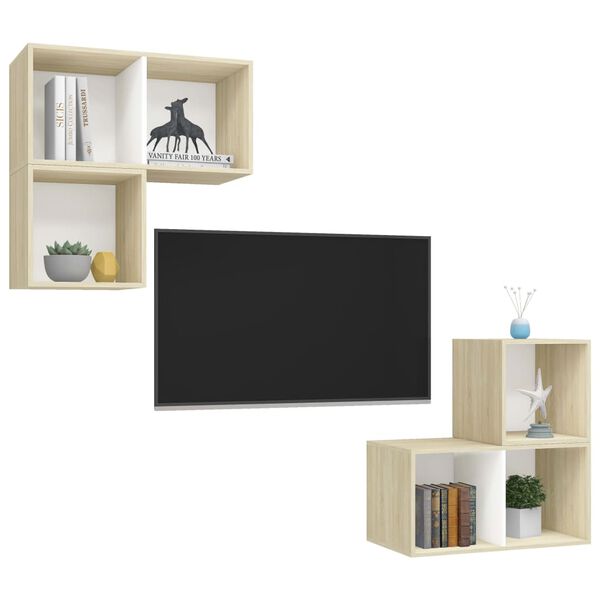 vidaXL 4-tlg. TV-Schrank-Set Weiß Sonoma-Eiche Holzwerkstoff