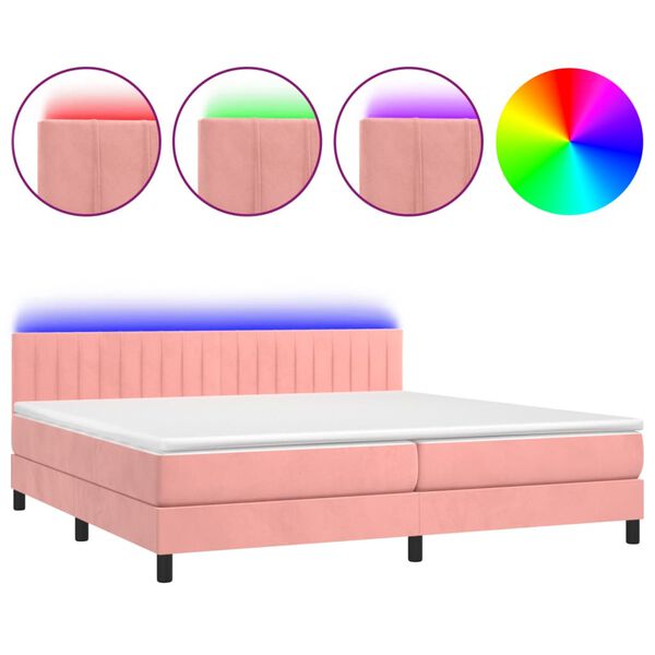 vidaXL Boxspringbett mit Matratze & LED Rosa 200x200 cm Samt