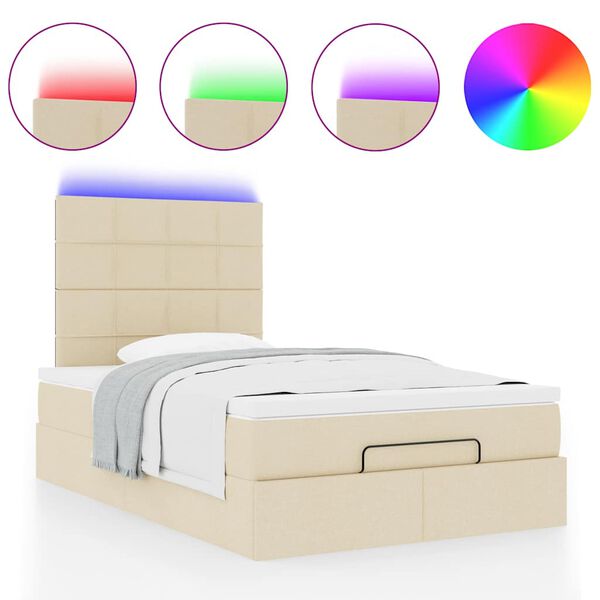vidaXL Ottoman-Bett mit Matratze & LEDs Creme 120x200 cm Stoff
