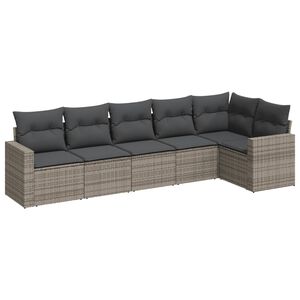 vidaXL 6-tlg. Garten-Sofagarnitur mit Kissen Grau Poly Rattan