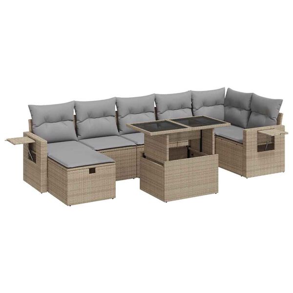 vidaXL 8-tlg. Garten-Sofagarnitur mit Kissen Beige Poly Rattan