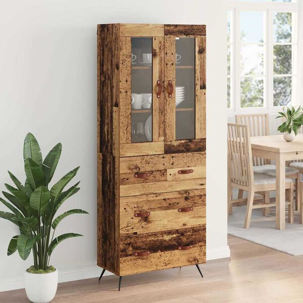 vidaXL Highboard Schrank mit Regal 2 St&uuml;cke Altholz Holzwerkstoff