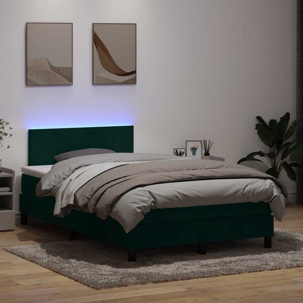 vidaXL Boxspringbett mit Matratze & LED Dunkelgr&uuml;n 120x210 cm Samt
