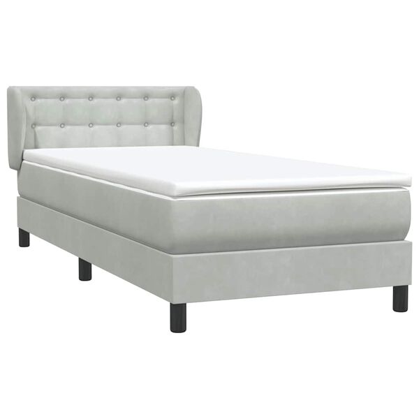 vidaXL Boxspringbett mit Matratze Hellgrau 90x220 cm Samt