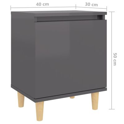 vidaXL Nachttisch mit Massivholz-Beinen Hochglanz-Grau 40x30x50 cm