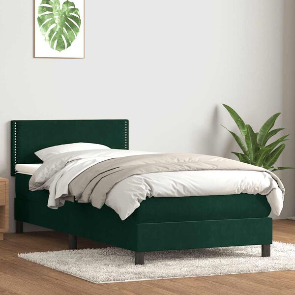 vidaXL Boxspringbett mit Matratze Dunkelgr&uuml;n 100x220 cm Samt