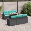 vidaXL 7-tlg. Garten-Sofagarnitur mit Kissen Schwarz Poly Rattan