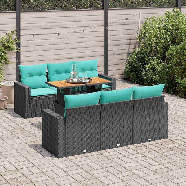 vidaXL 7-tlg. Garten-Sofagarnitur mit Kissen Schwarz Poly Rattan