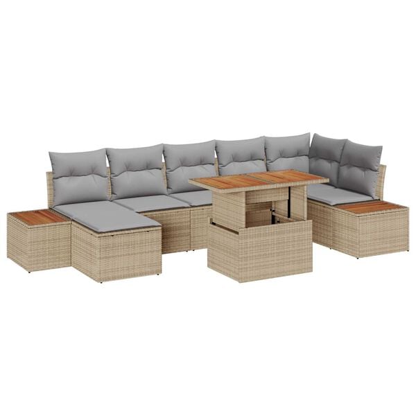 vidaXL Garten-Sofa-Set mit Speicher 8 pcs Beige Poly Rattan