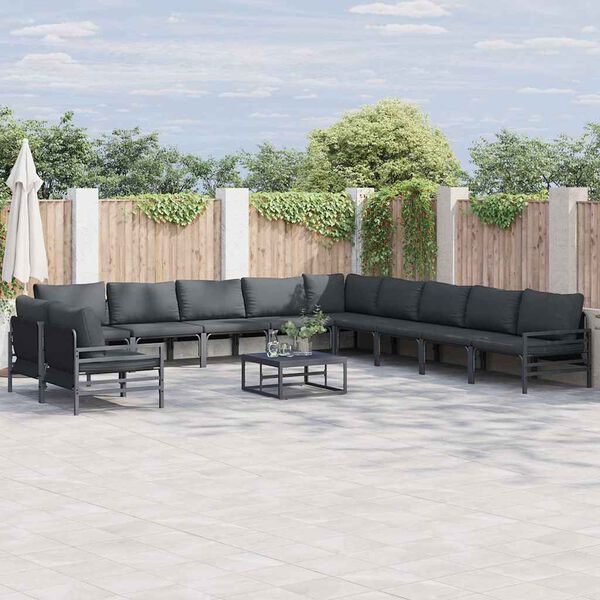 vidaXL Garten-Sofa-Set mit Kissen 11 pcs Anthrazit Stahl