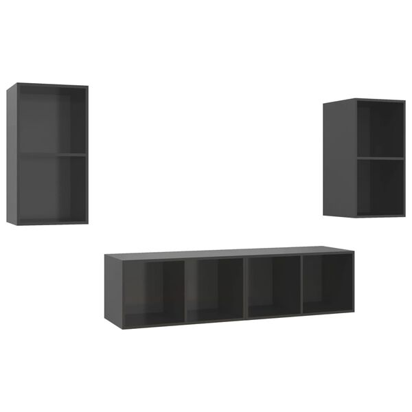 vidaXL TV-Wandschränke 4 Stk. Hochglanz-Grau Holzwerkstoff