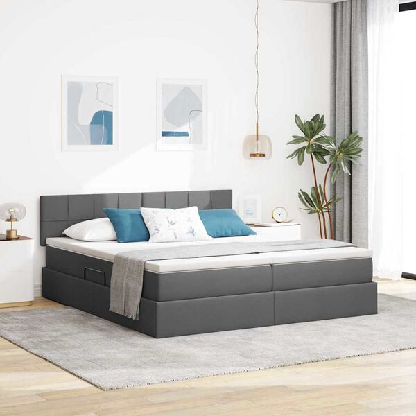 vidaXL Bett mit LED-Lichtleisten Dunkelgrau 180 x 200 cm Stoff