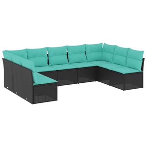 vidaXL 9-teiliges Gartensofa-Set mit Kissen, schwarzes Polyrattan