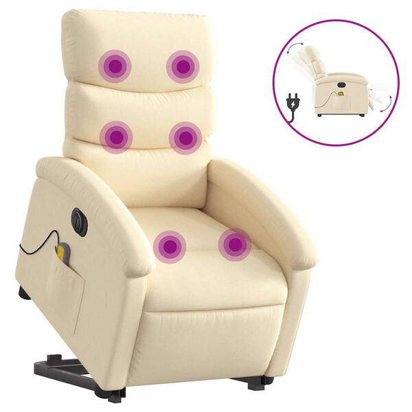 vidaXL Elektrischer Massagesessel mit Aufstehhilfe Creme Stoff