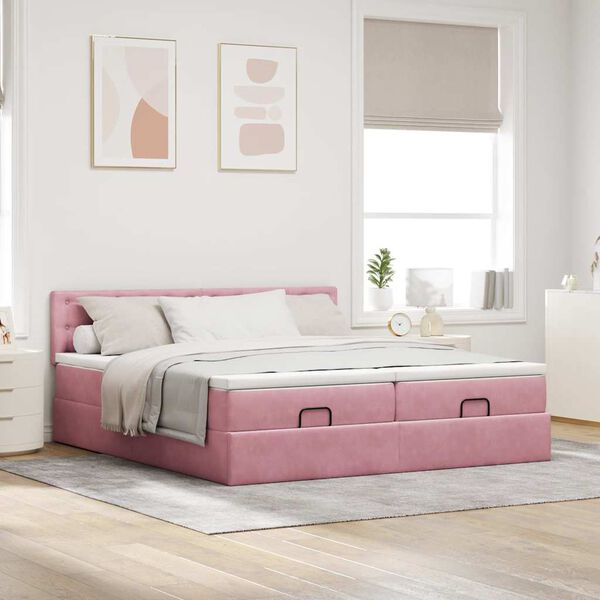 vidaXL Ottoman-Bett mit Matratzen & LEDs Rosa 180x200 cm Samt
