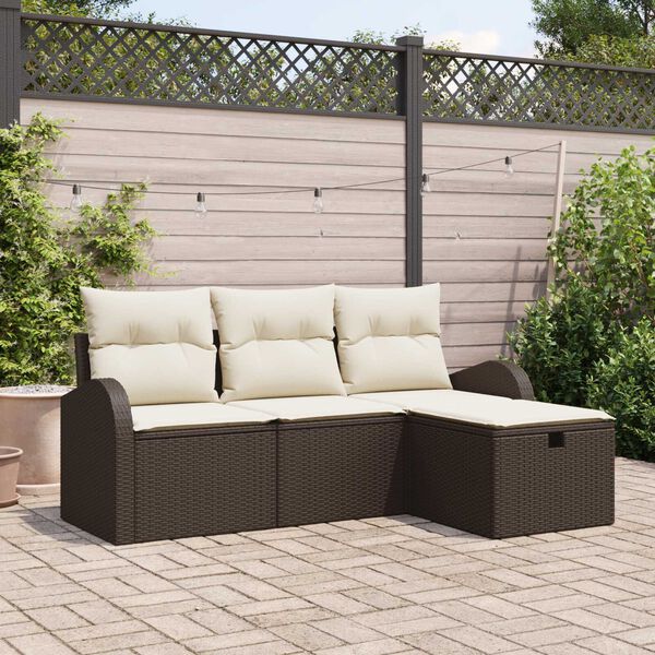 vidaXL Gartensofa-set mit Kissen mit Speicher 4 pcs Braun Poly-Rattan