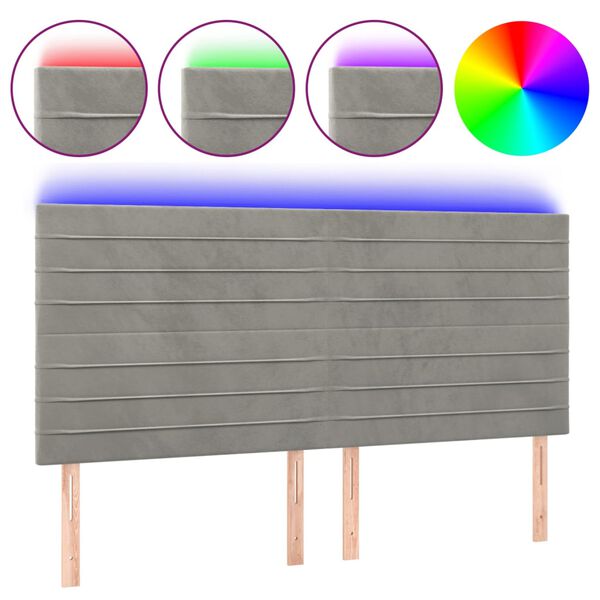 vidaXL LED Kopfteil Hellgrau 180x5x118/128 cm Samt