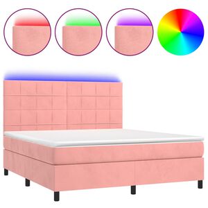 vidaXL Boxspringbett mit Matratze & LED Rosa 180x200 cm Samt