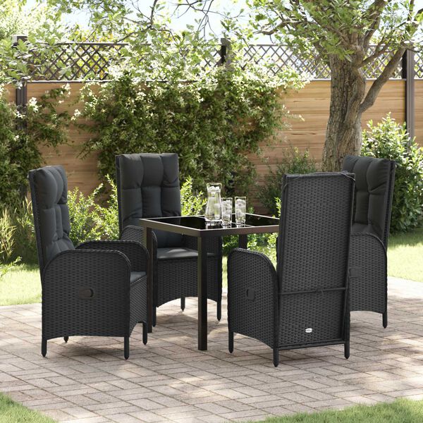 vidaXL Garten Essgruppe mit Kissen 5 pcs Schwarz Poly-Rattan