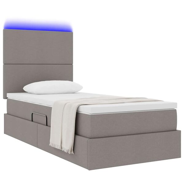 vidaXL Bett mit Stauraum und LED mit LED Taupe 90 x 200 cm Polyester