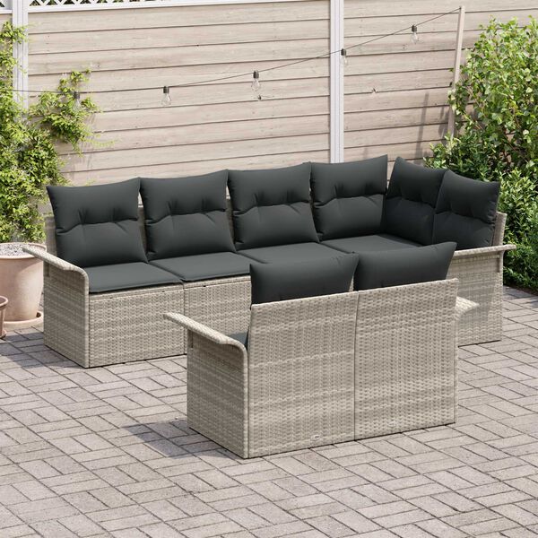 vidaXL Garten-Sofa-Set mit Kissen 7 pcs Hellgrau Poly Rattan