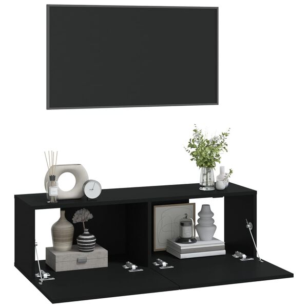 vidaXL TV-Wandschränke 2 Stk. Schwarz 100x30x30 cm Holzwerkstoff
