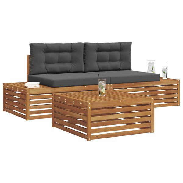 vidaXL Outdoor-Sofagarnitur mit Kissen 3 St&uuml;ck Natur und Anthrazit