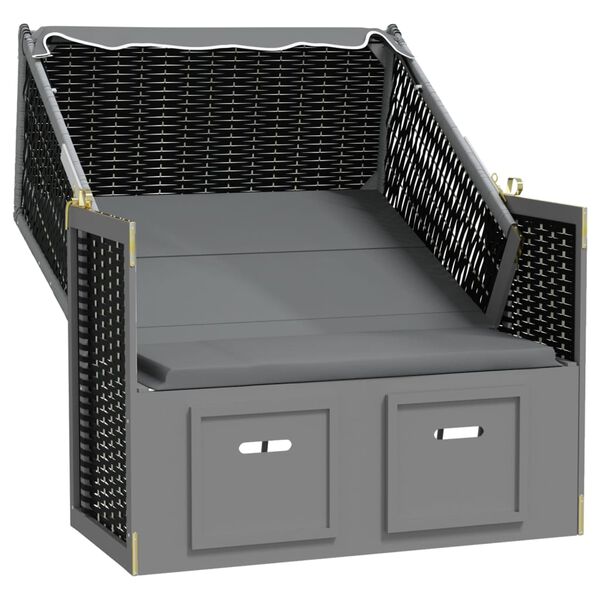 vidaXL Strandkorb mit Dach Polyrattan & Massivholz Anthrazit & Schwarz