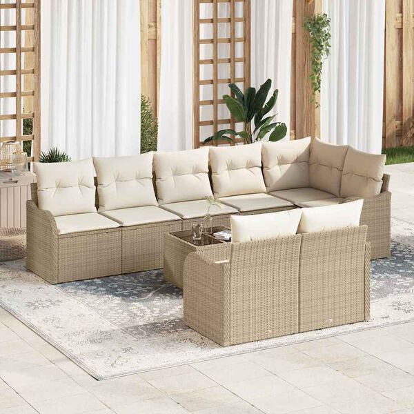 vidaXL Gartensofa-set 9 pcs Beige Poly-Rattan
