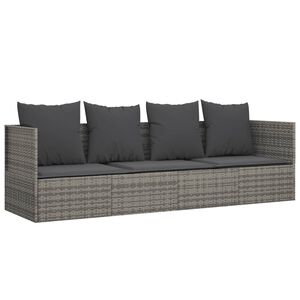vidaXL Outdoor-Loungebett mit Kissen Grau Poly Rattan