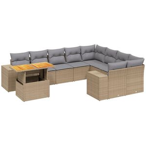 vidaXL 10-tlg. Garten-Sofagarnitur mit Kissen Beige Poly Rattan