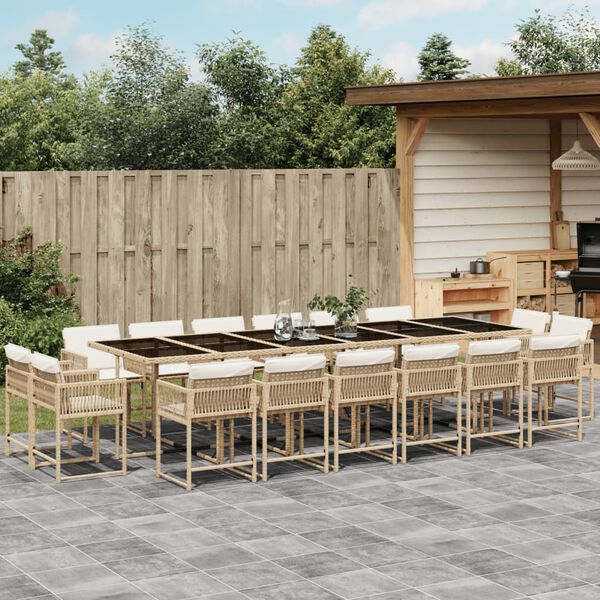vidaXL 17-tlg. Garten-Essgruppe mit Kissen Beige Poly Rattan