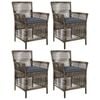 vidaXL Gartenstuhl mit Kissen 4 pcs Grau und Dunkelgrau Poly-Rattan